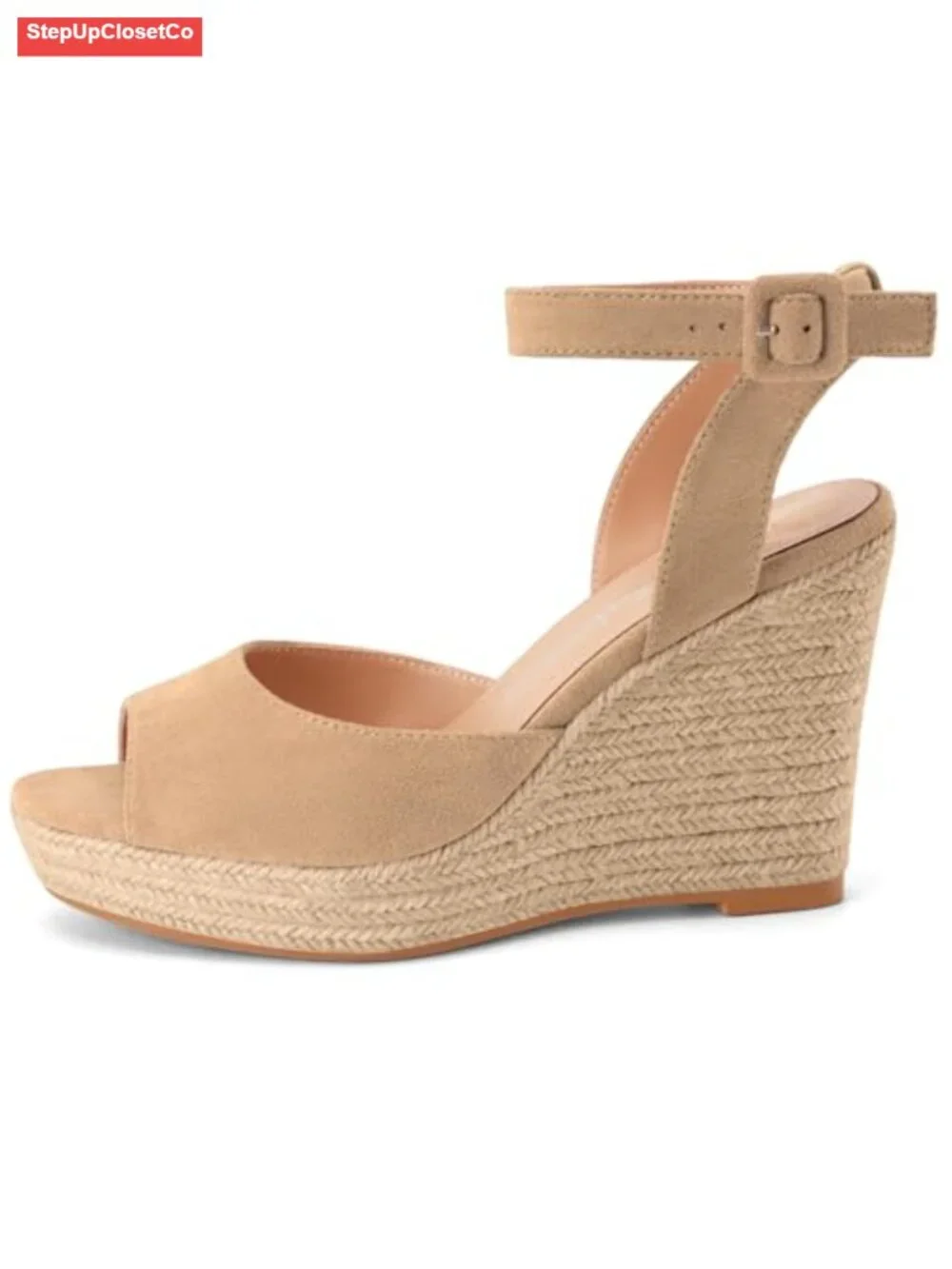 Women's Espadrille Wedges Platform Wedge Sandals Heels Peep Toe Buckle Suede